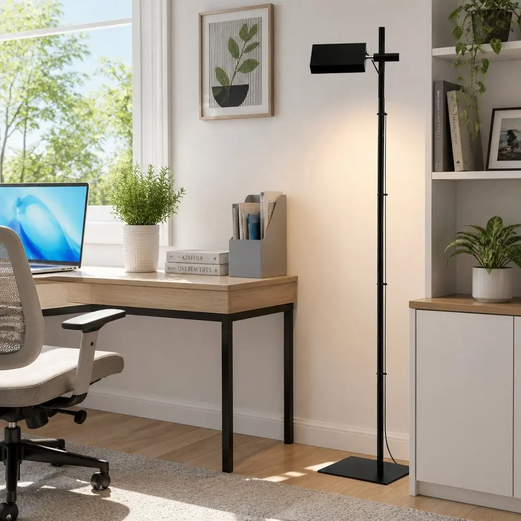 LED Floor Lamp Adjustable Height 12W Black 360 Rotating Light