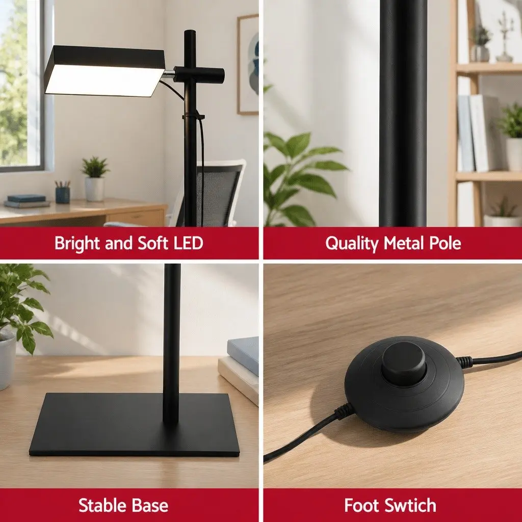 LED Floor Lamp Adjustable Height 12W Black 360 Rotating Light