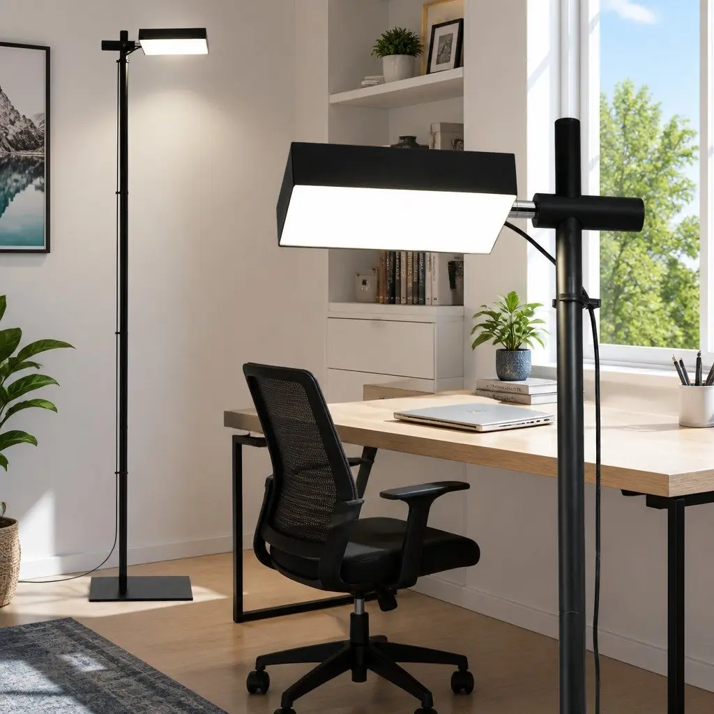 LED Floor Lamp Adjustable Height 12W Black 360 Rotating Light