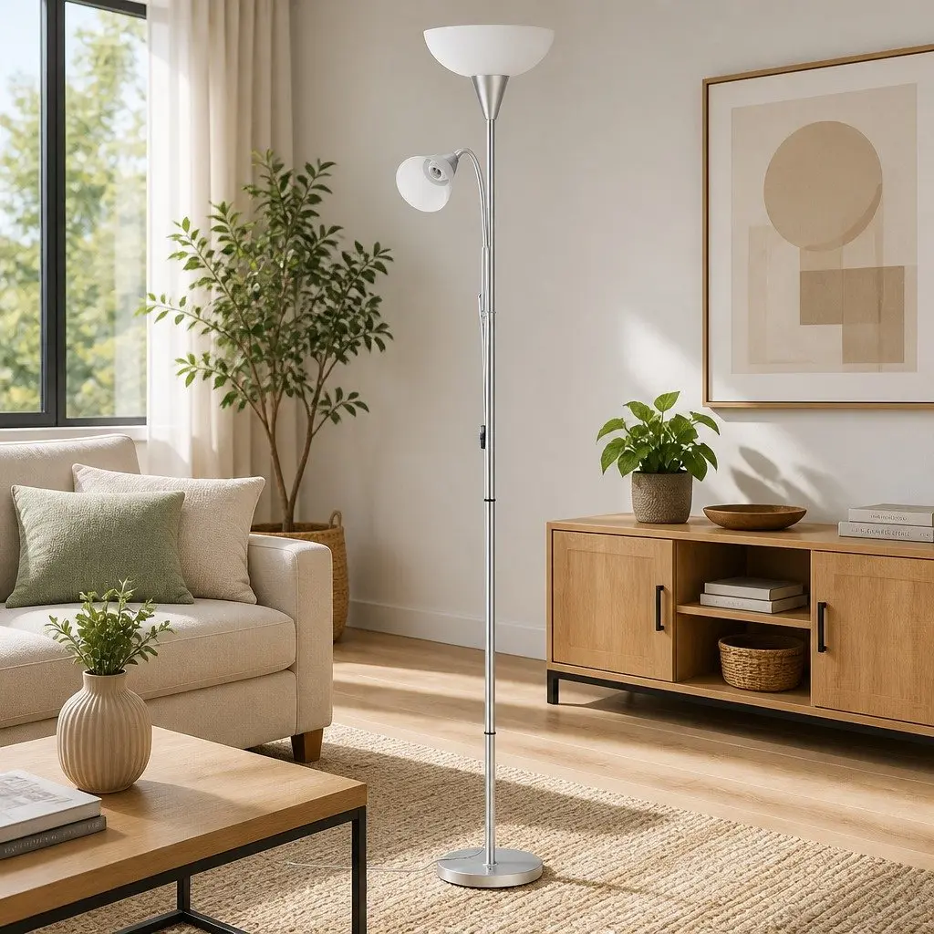 Mother and Child Floor Lamp Silver Modern Standing Light Living Room Office