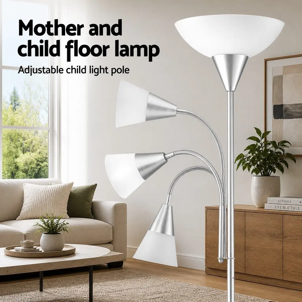 Mother and Child Floor Lamp Silver Modern Standing Light Living Room Office