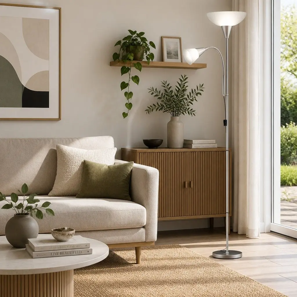 Mother and Child Floor Lamp Silver Modern Standing Light Living Room Office