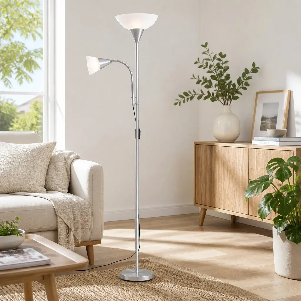 Mother and Child Floor Lamp Silver Modern Standing Light Living Room Office