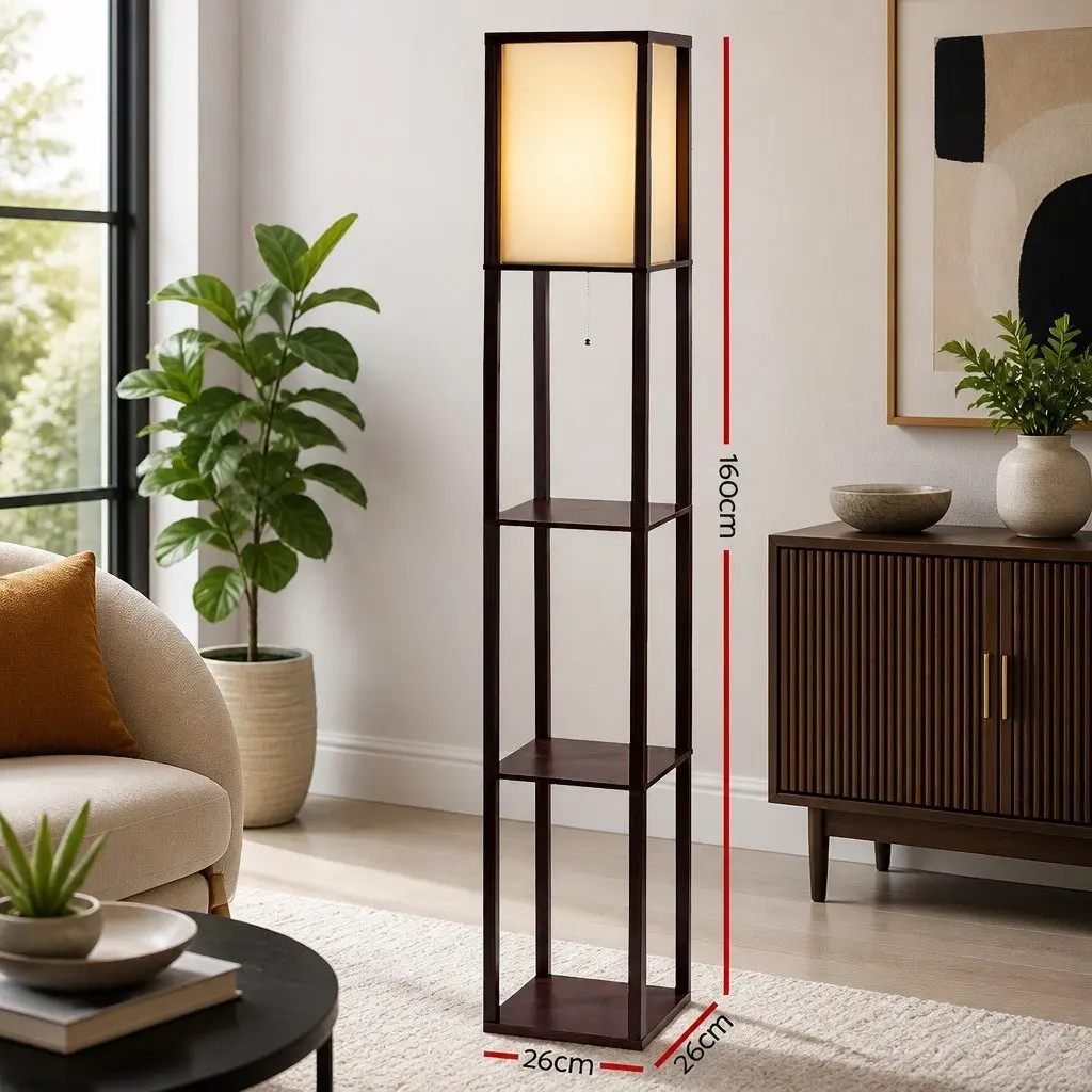 Floor Lamp MDF with 3 Tier Shelf Storage 160cm Brown Vintage