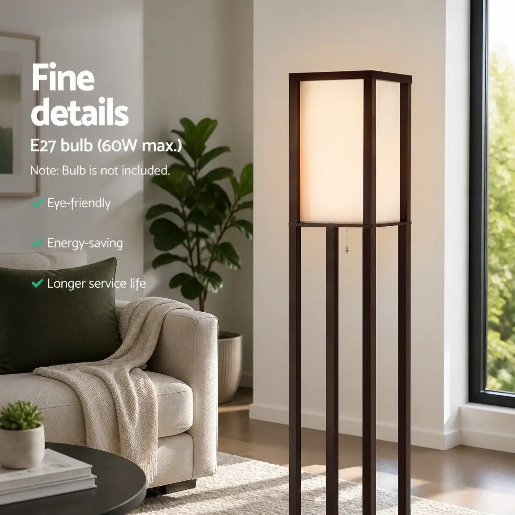 Floor Lamp MDF with 3 Tier Shelf Storage 160cm Brown Vintage