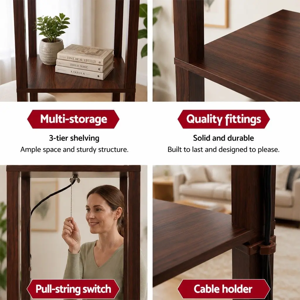 Floor Lamp MDF with 3 Tier Shelf Storage 160cm Brown Vintage