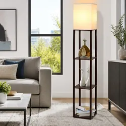 Functional Floor Lamp with 3 Shelves for Home Use