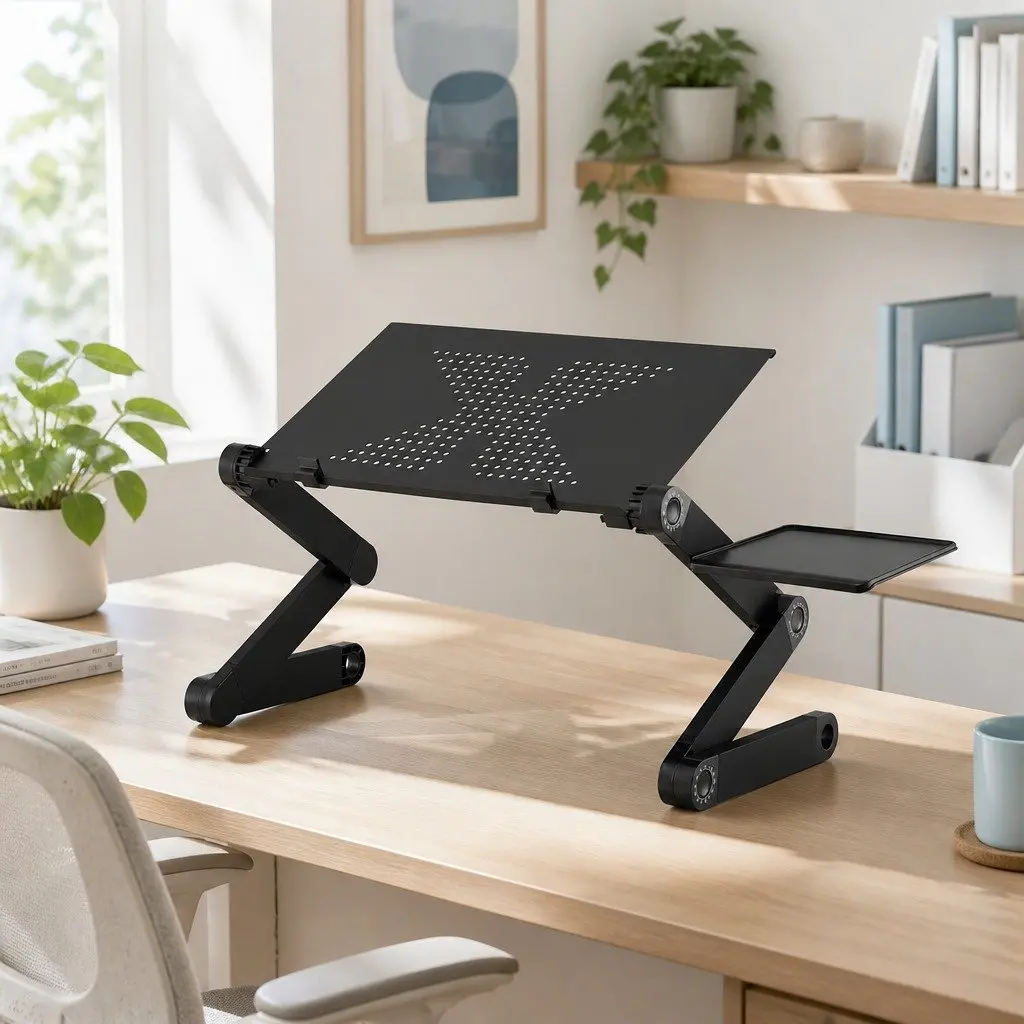 Laptop Stand Portable Aluminium Adjustable Height and Angle Bed Desk Tray Black