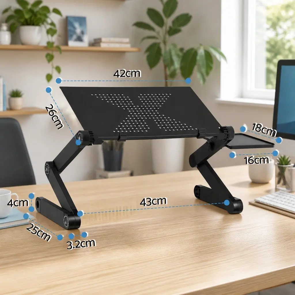 Laptop Stand Portable Aluminium Adjustable Height and Angle Bed Desk Tray Black