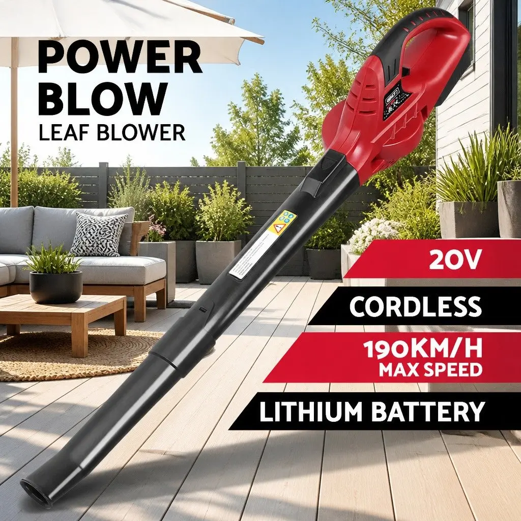 Cordless Leaf Blower 20V Lithium Battery Lightweight Black 2-Speed Nozzle