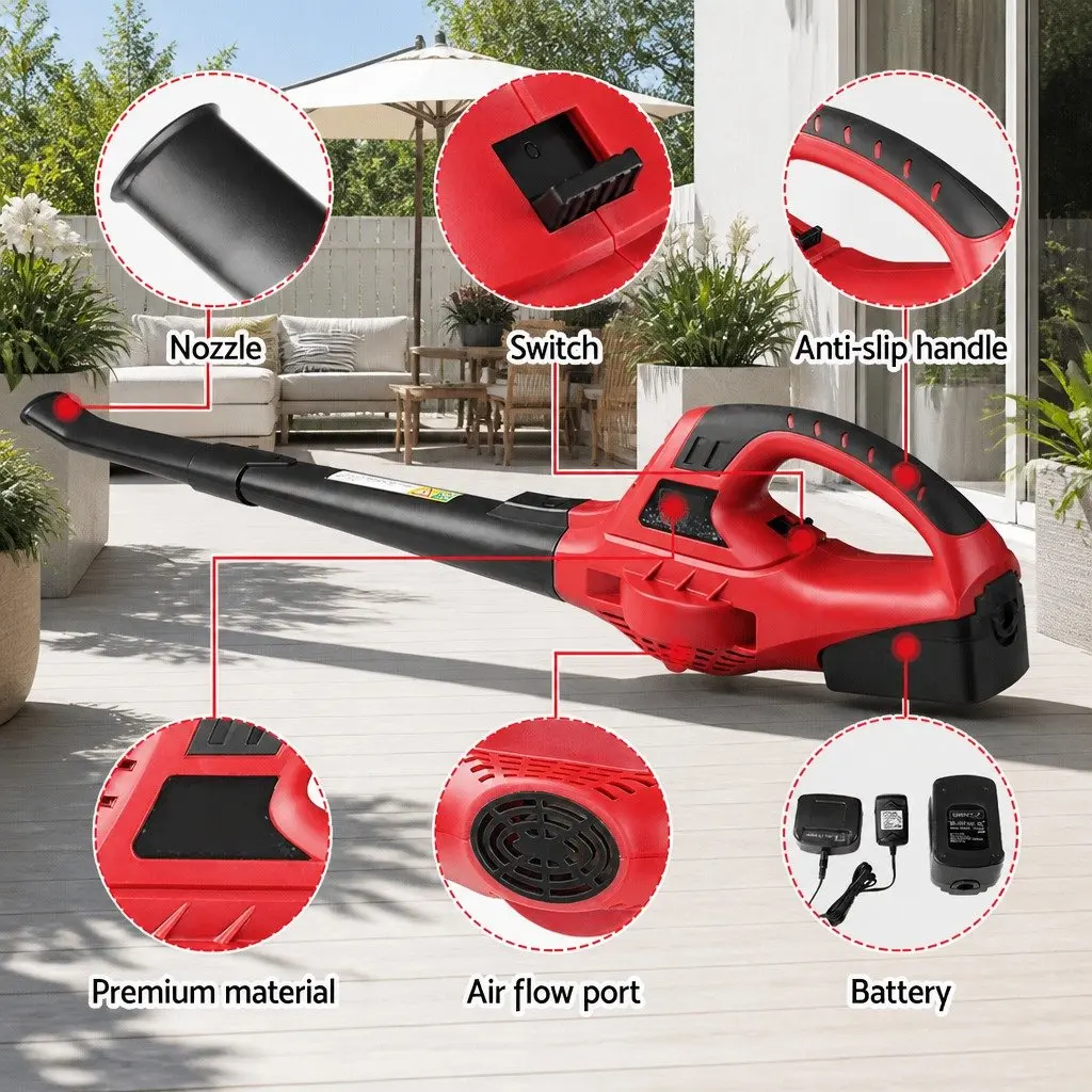 Cordless Leaf Blower 20V Lithium Battery Lightweight Black 2-Speed Nozzle