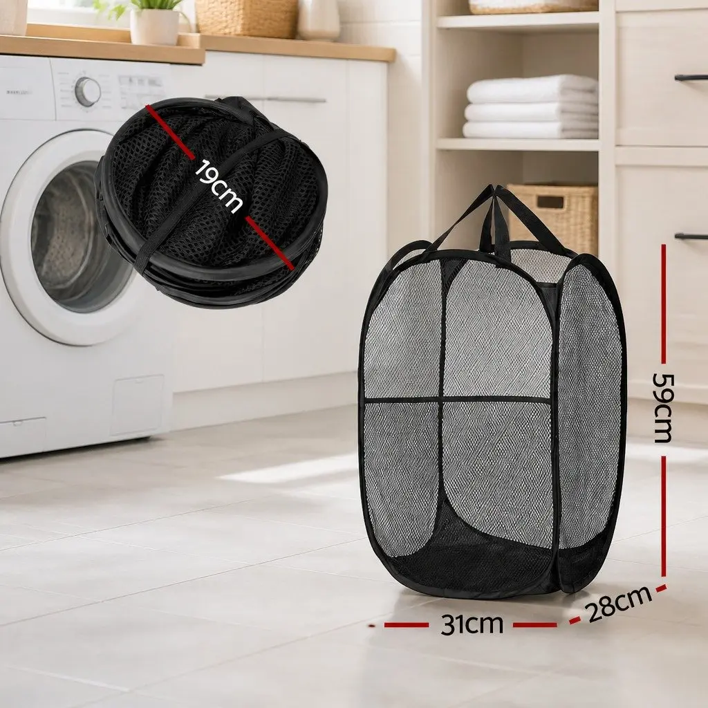 Laundry Basket Ventilated Mesh Foldable Black 2 Pack