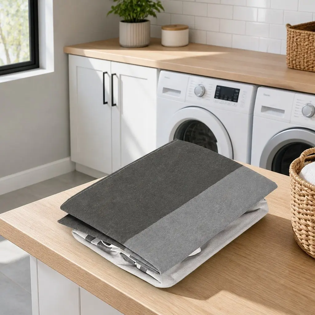 Foldable Laundry Basket Storage Organiser Lightweight Polyethylene 40cm x 30cm x 59cm Grey 2 Piece
