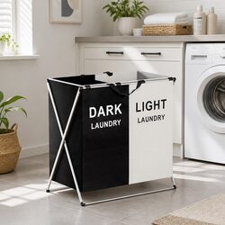Foldable Laundry Basket Hamper 2 Sections Large Capacity Clothes Storage