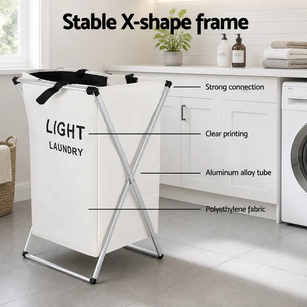Foldable Laundry Basket Hamper Aluminium Alloy 2 Sections Large Capacity Black White