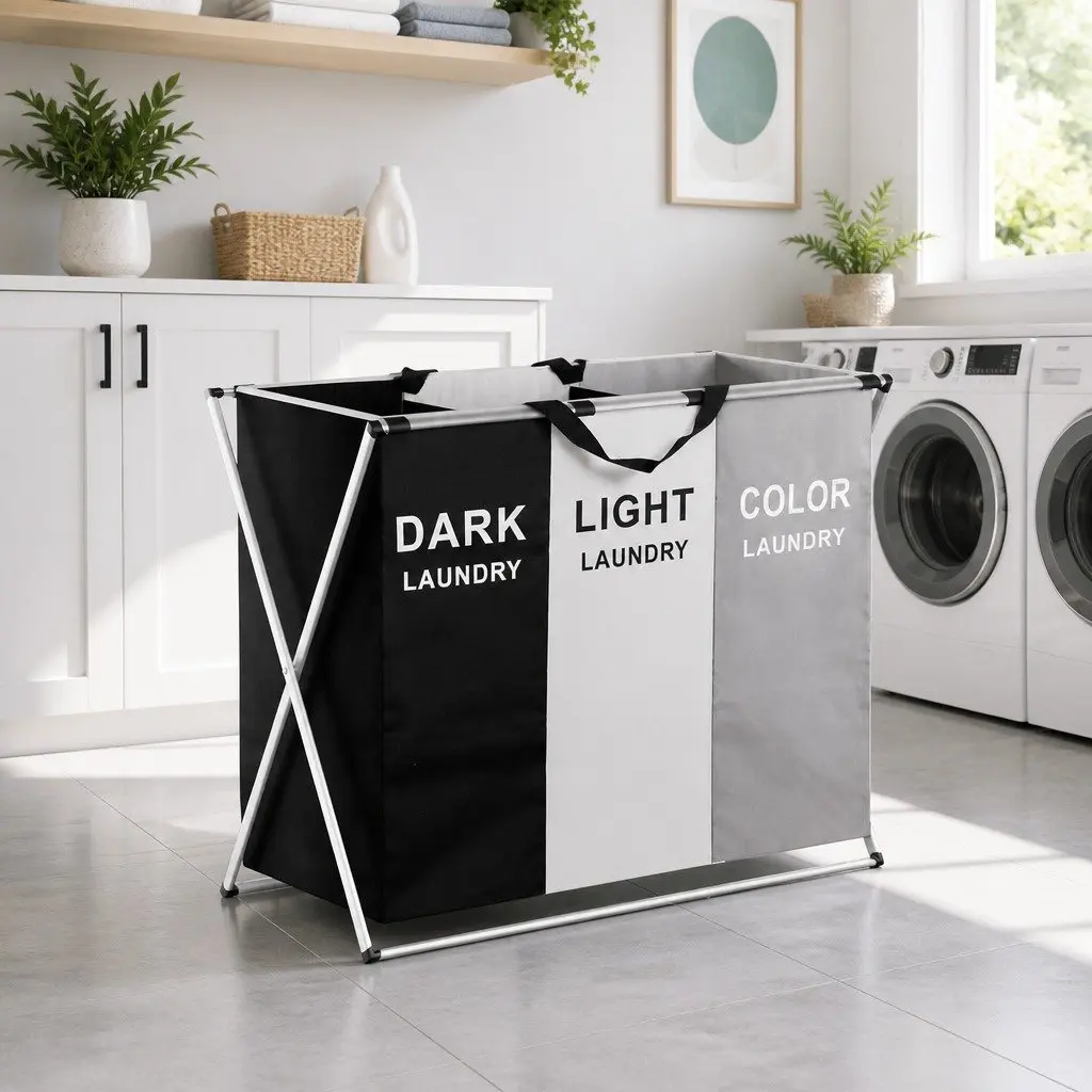 Laundry Basket with 3 Sections for Home Use