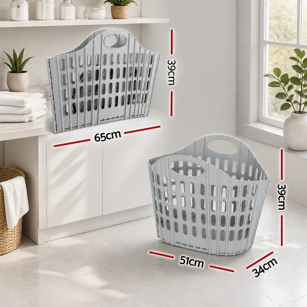 Foldable Laundry Basket Plastic Large Capacity Grey