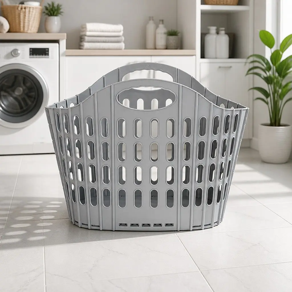 Foldable Laundry Basket Plastic Large Capacity Grey
