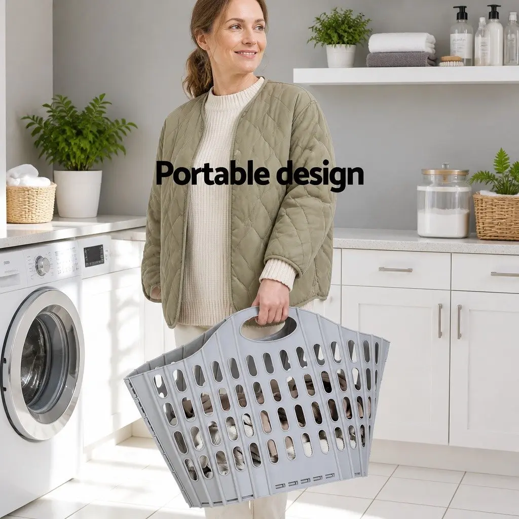 Foldable Laundry Basket Plastic Large Capacity Grey