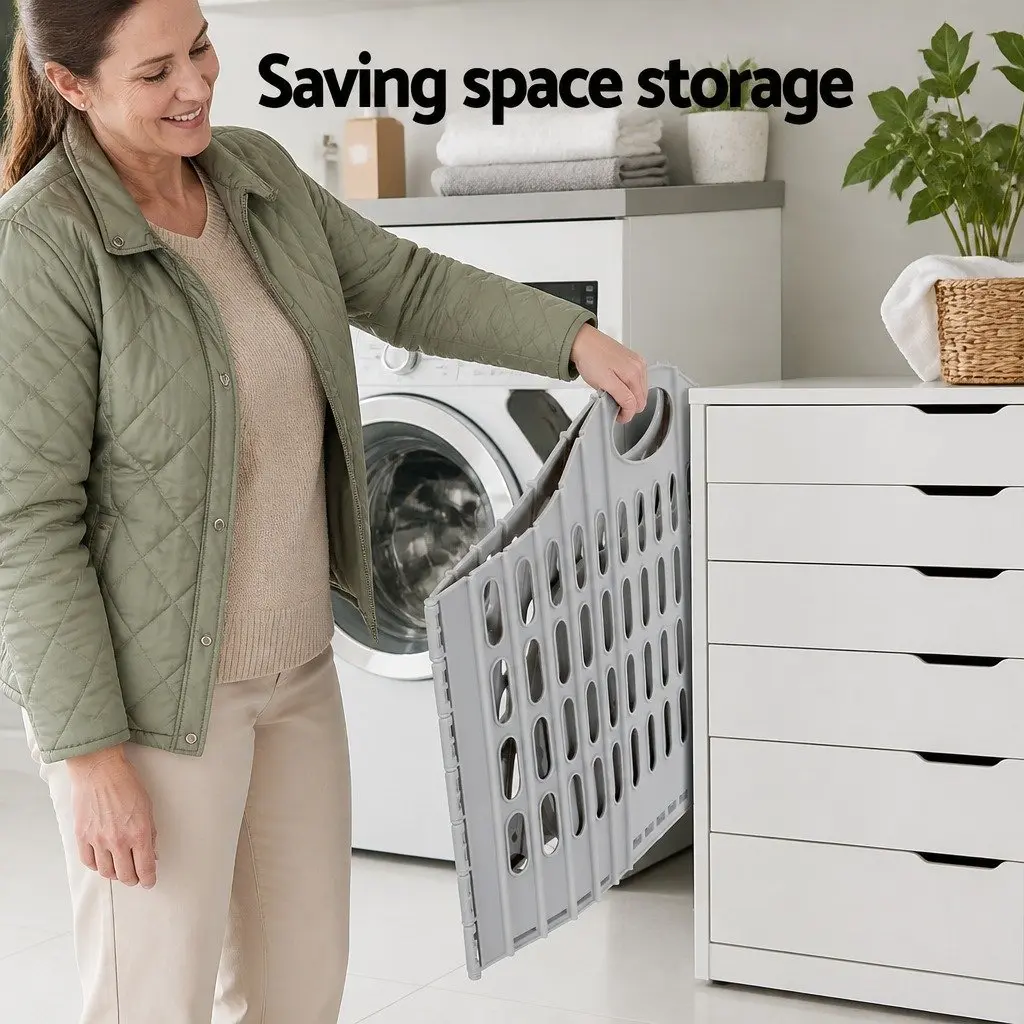 Foldable Laundry Basket Plastic Large Capacity Grey