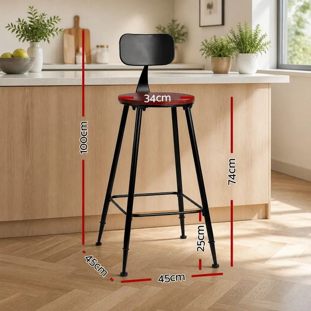Bar Stools Industrial Steel Frame Pinewood Seat Backrest Black 4 Piece