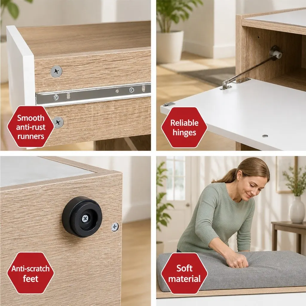 Shoe Storage Cabinet Bench Wood 60cm White Natural