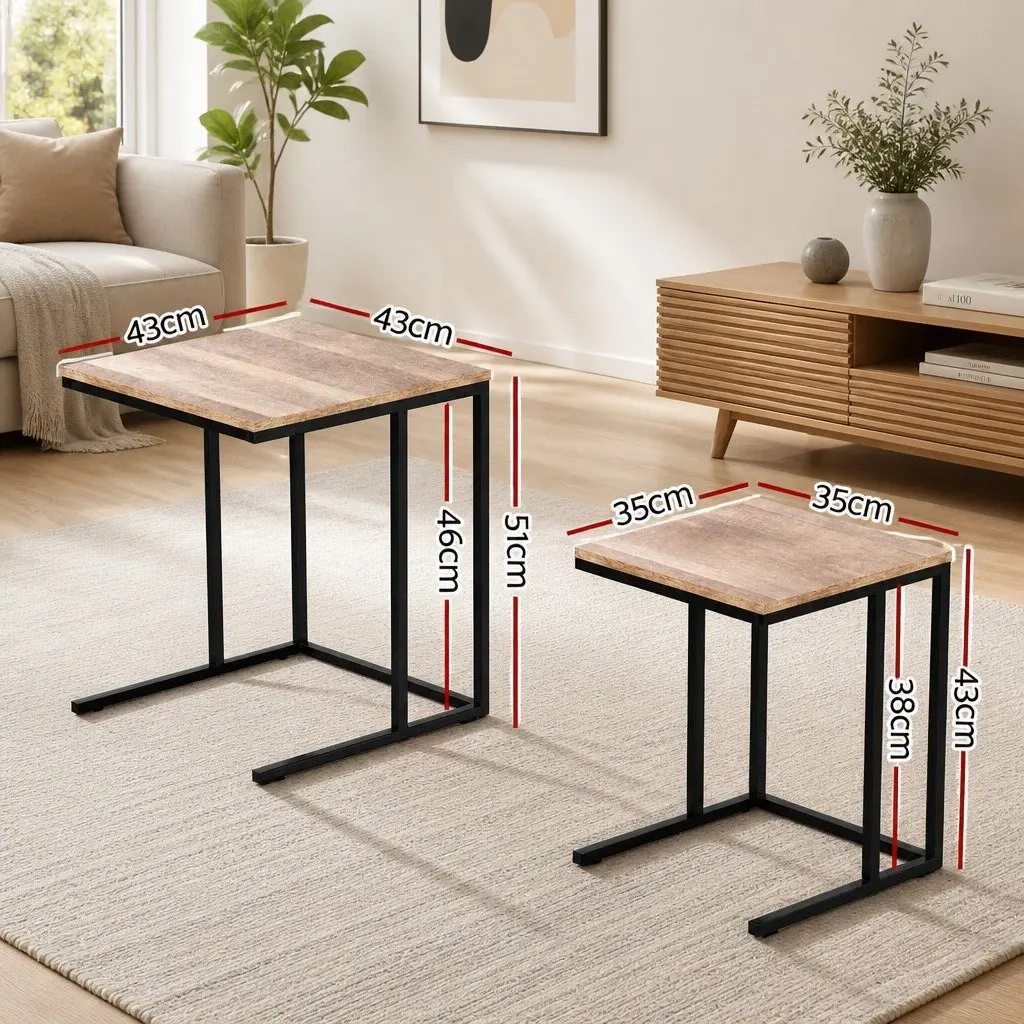 Nesting Side Table Set of 2 Industrial Style Space-Saving Coffee Table Dark Wood