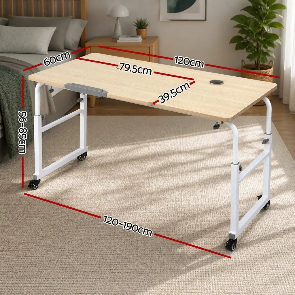 Adjustable Mobile Laptop Desk Overbed Table Computer Stand Bedside Cart Natural