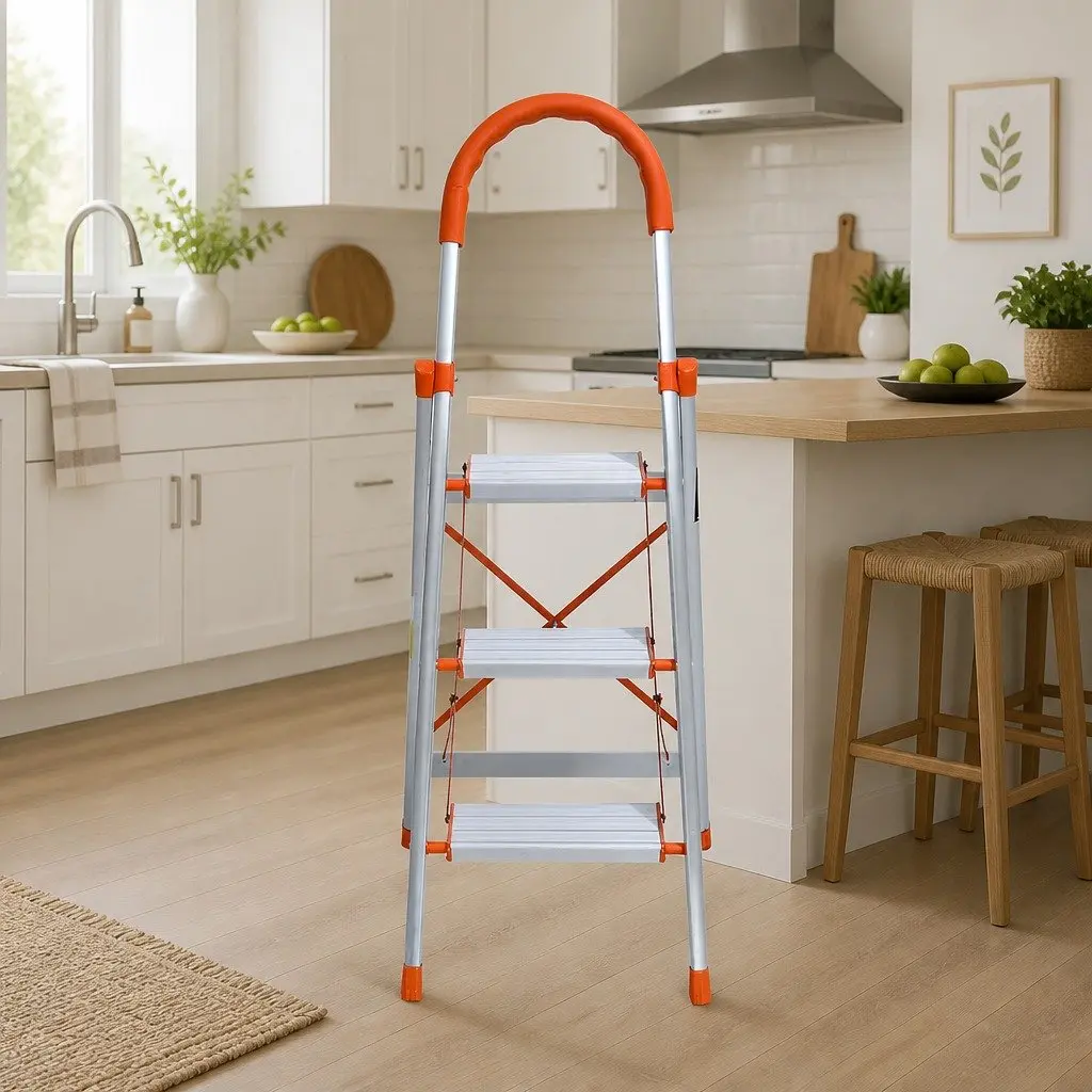 3 Step Ladder Aluminium Lightweight Folding Non-Slip Silver