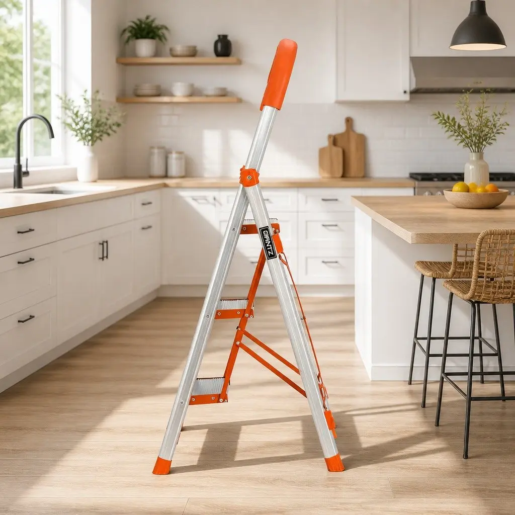 3 Step Ladder Aluminium Lightweight Folding Non-Slip Silver