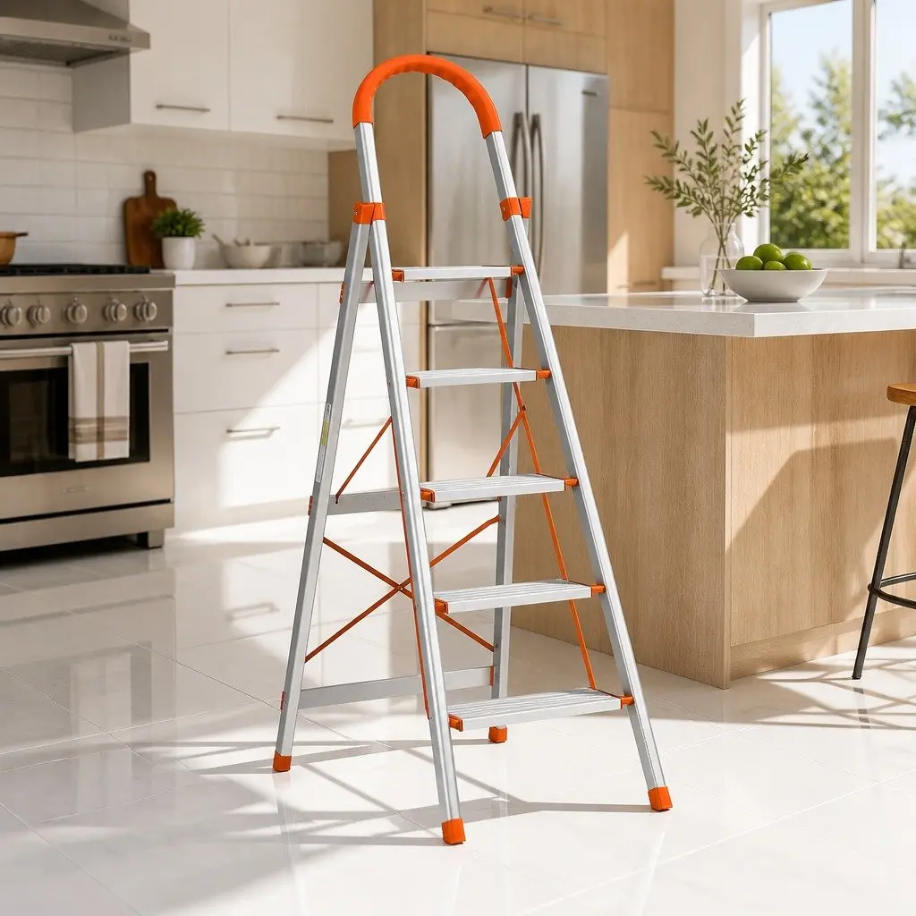 5 Step Ladder Lightweight Aluminium Folding Multi-Purpose Indoor Outdoor Silver