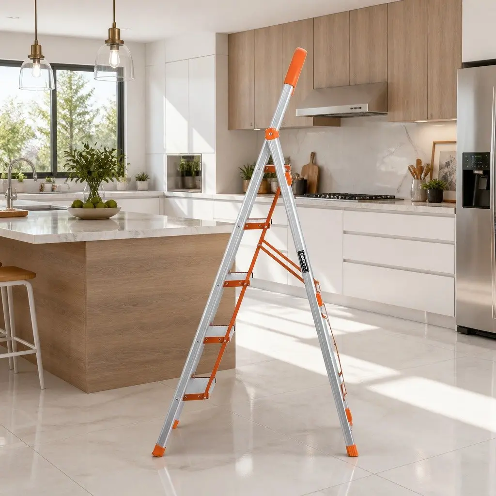 5 Step Ladder Lightweight Aluminium Folding Multi-Purpose Indoor Outdoor Silver