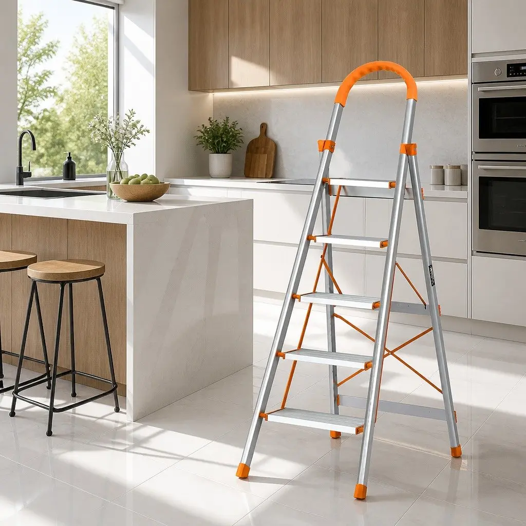 5 Step Ladder Lightweight Aluminium Folding Multi-Purpose Indoor Outdoor Silver
