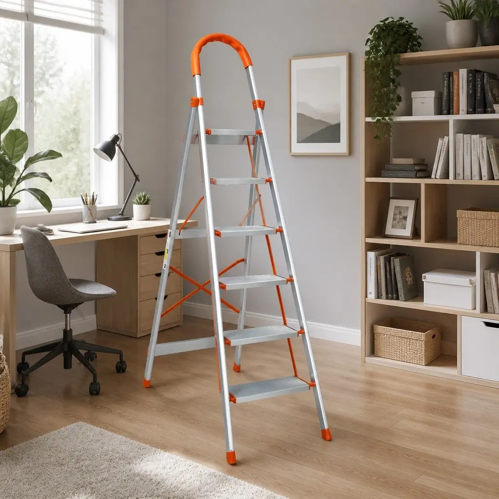 6 Step Ladder Aluminium Folding Non-Slip 188.5cm Silver