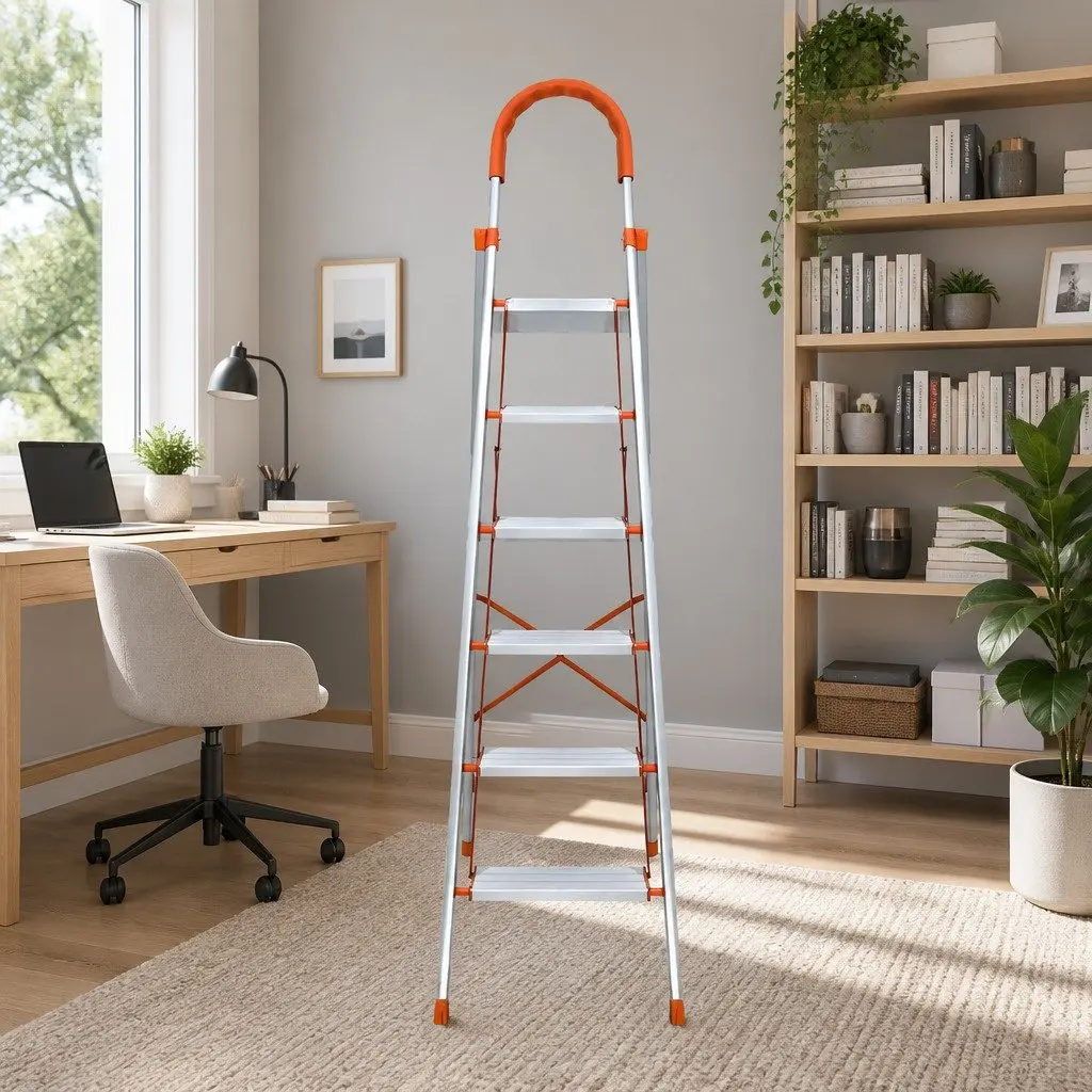 6 Step Ladder Aluminium Folding Non-Slip 188.5cm Silver