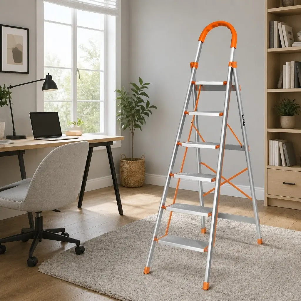 6 Step Ladder Aluminium Folding Non-Slip 188.5cm Silver