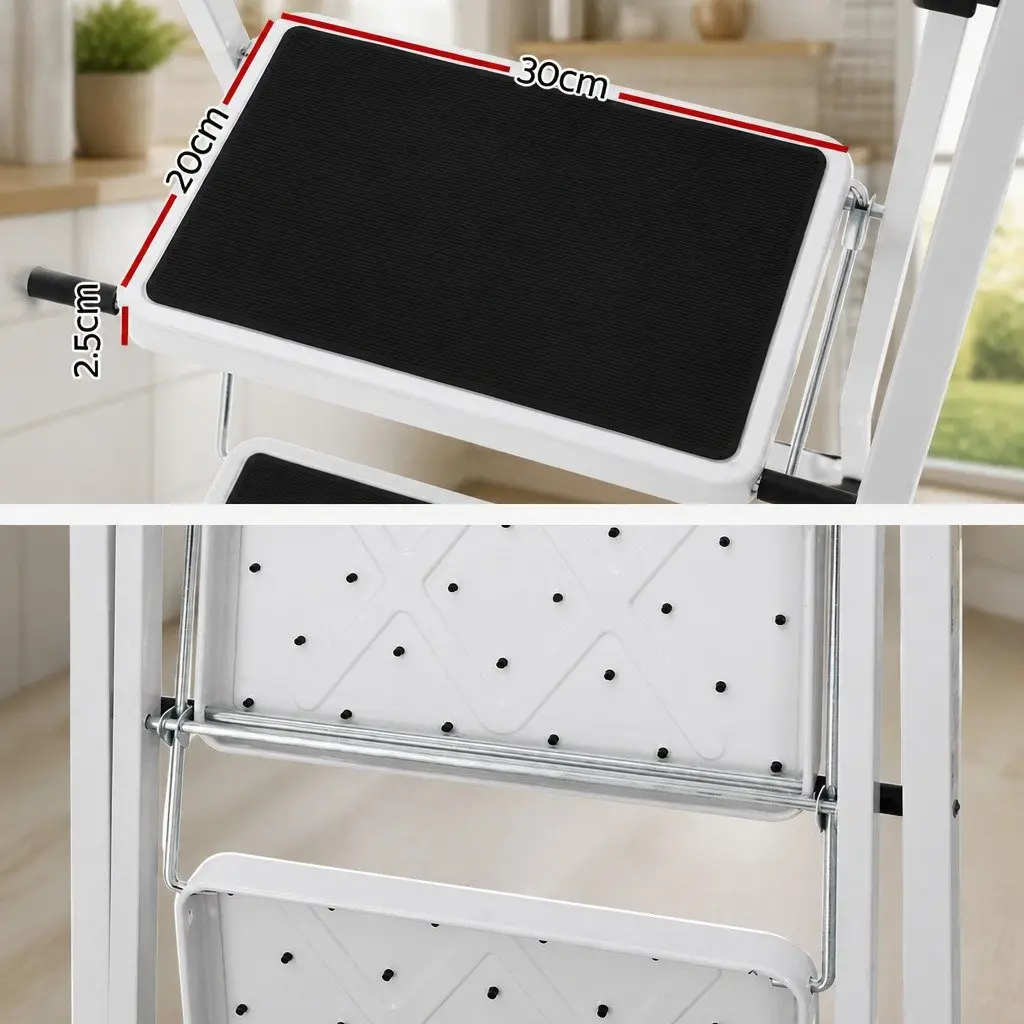 2 Step Ladder Folding Steel Lightweight Black White