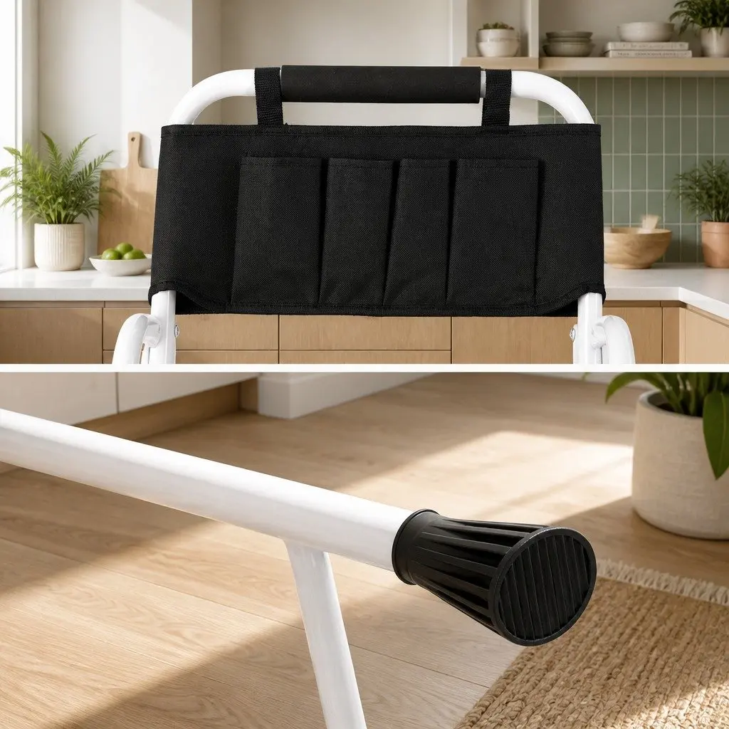 4 Step Ladder Folding Steel Black with Tool Bag