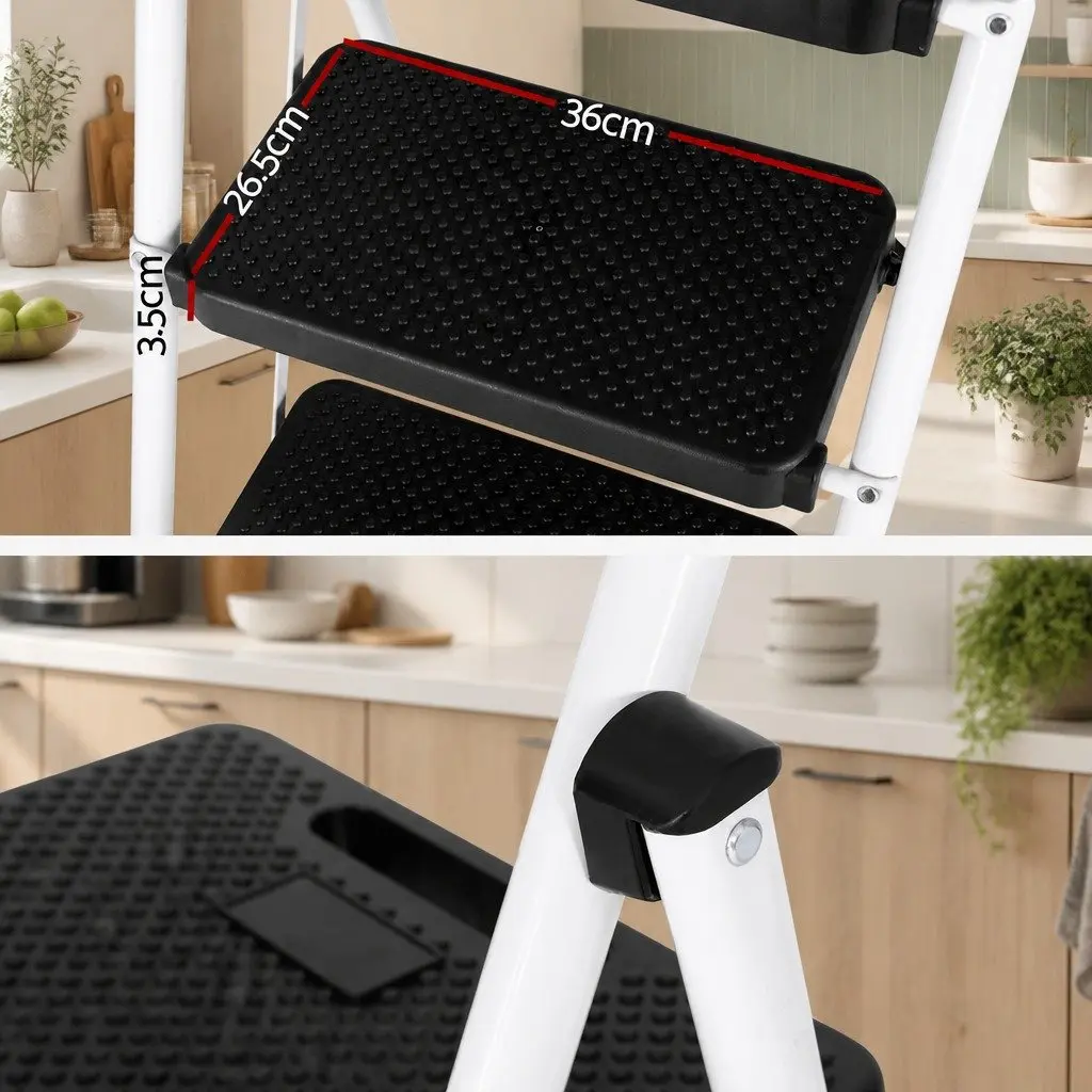 4 Step Ladder Folding Steel Black with Tool Bag
