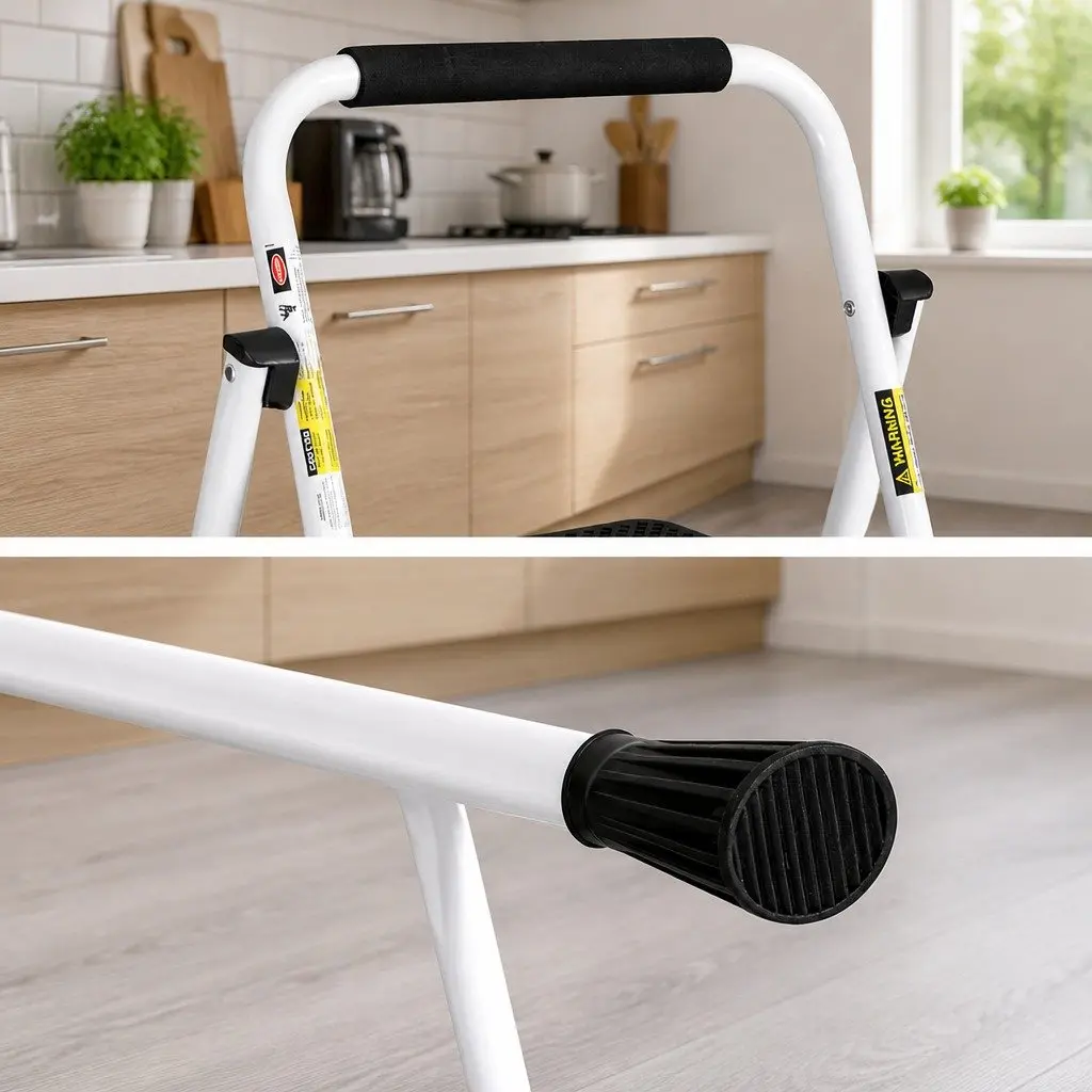 4 Step Ladder Folding Steel Lightweight Black White