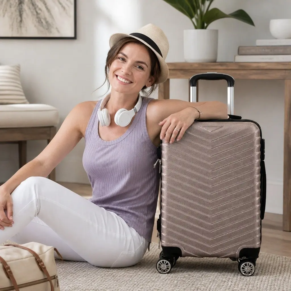 20 Inch Lightweight Cabin Bag Wheeled Suitcase ABS Construction Coffee