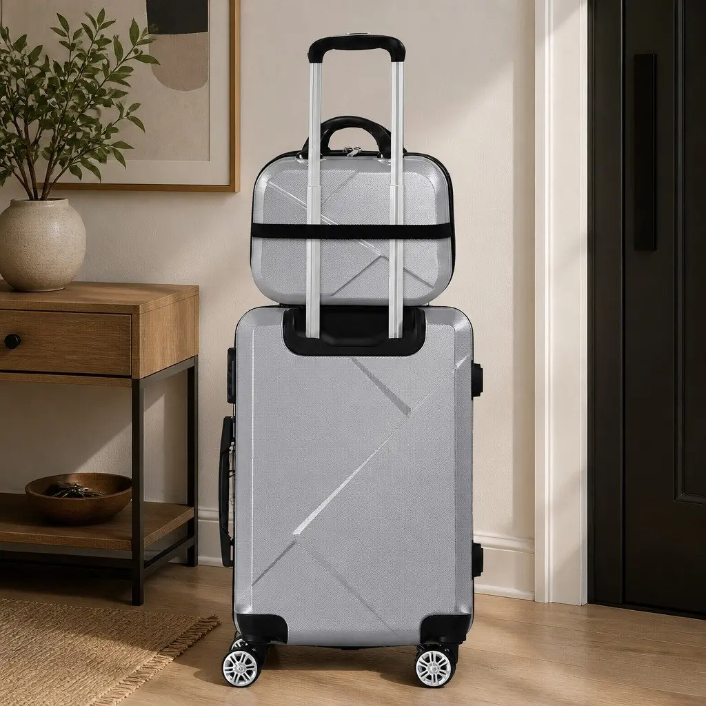 Travel Luggage Set 20 Inch Suitcase 12 Inch Vanity Bag Wheeled Trolley Grey