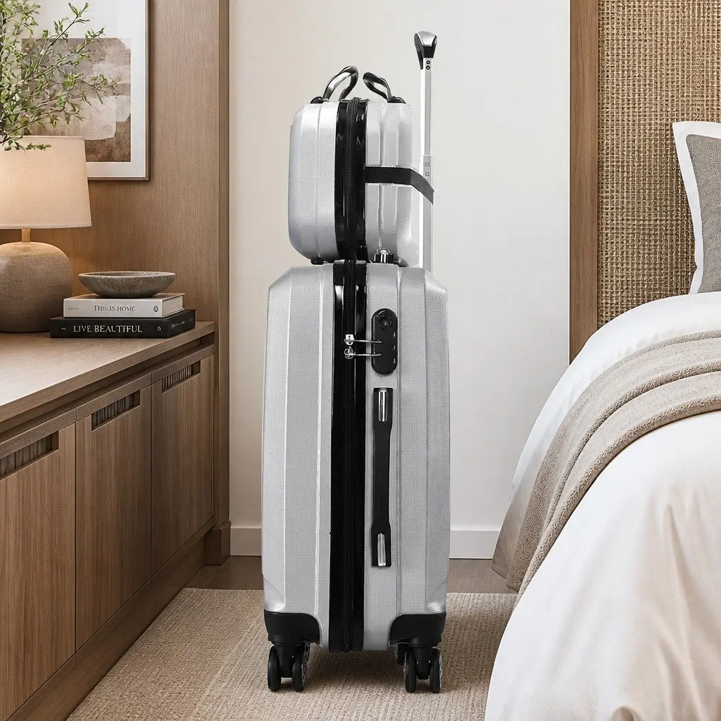Travel Luggage Set 20 Inch Suitcase 12 Inch Vanity Bag Wheeled Trolley Grey