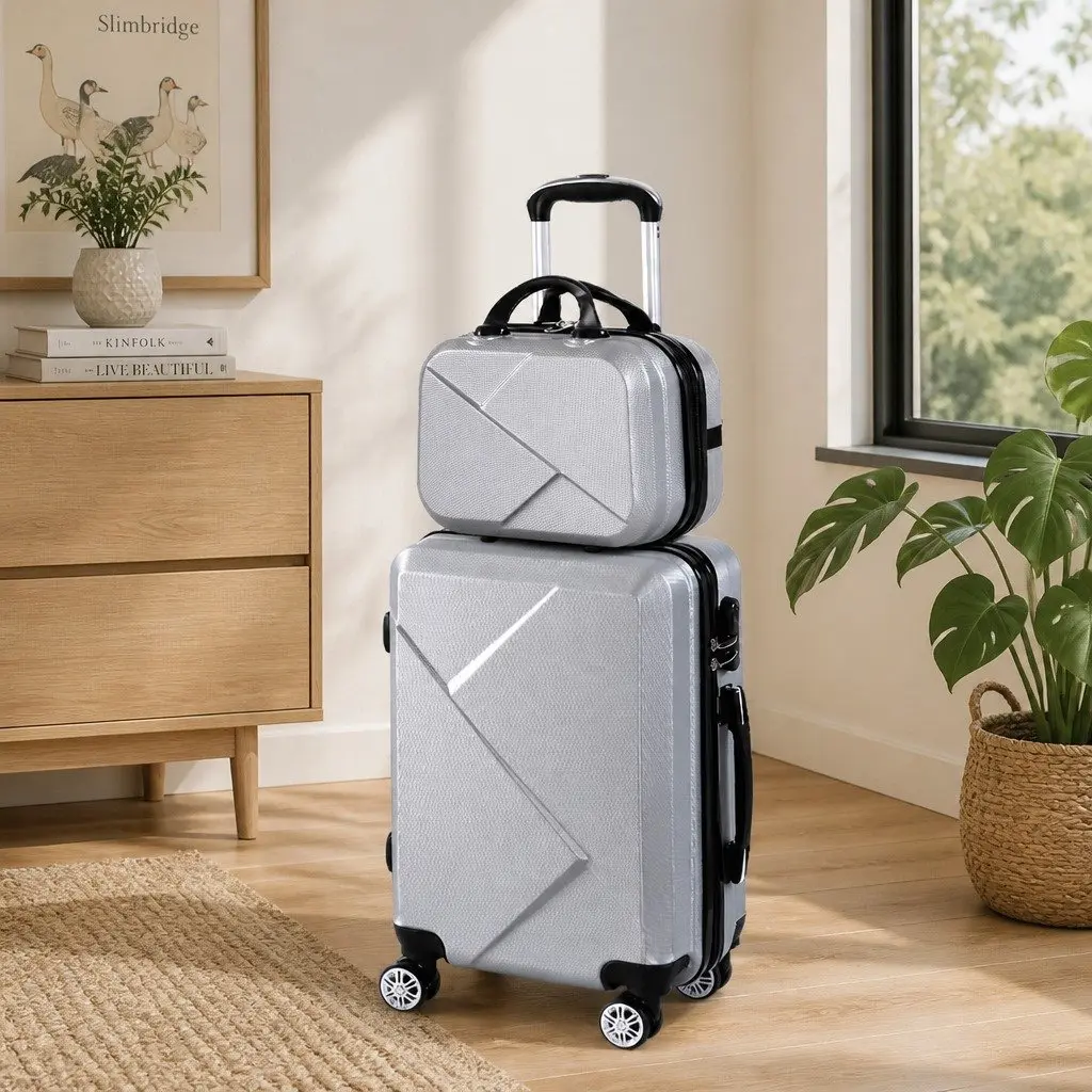 Travel Luggage Set 20 Inch Suitcase 12 Inch Vanity Bag Wheeled Trolley Grey
