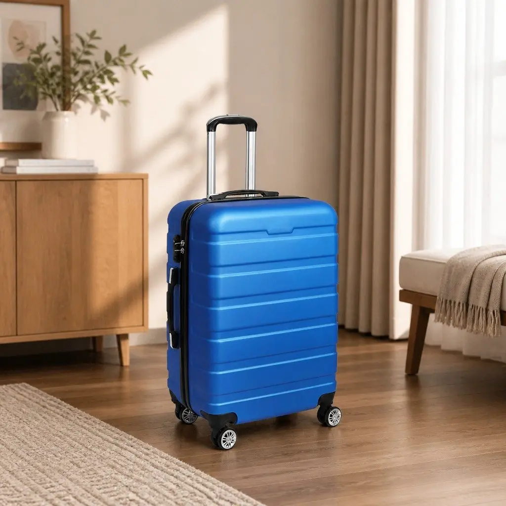 24 inch Luggage Suitcase Hard Shell Carry On Travel Case Spinner Wheels Blue