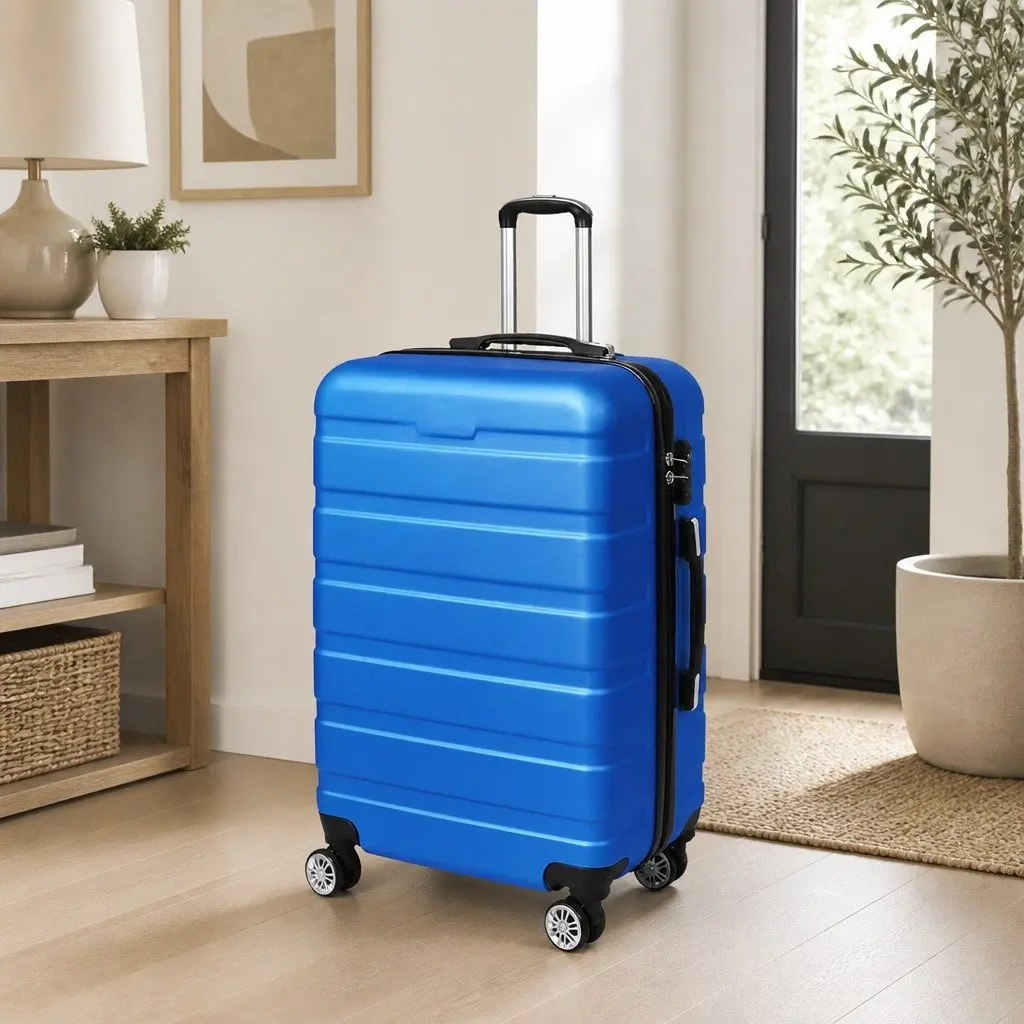 28 Inch Hard Shell Luggage Suitcase Blue ABS Construction Travel Trolley Case