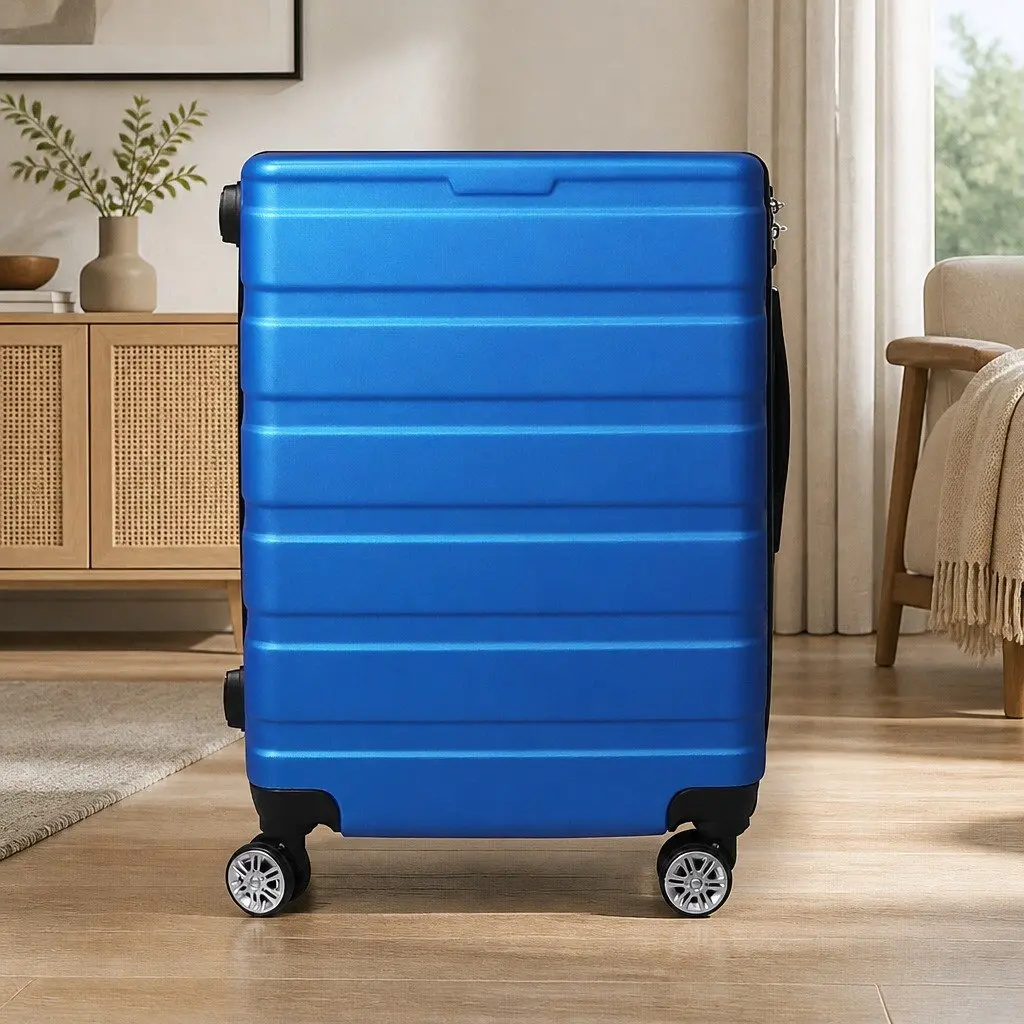 28 Inch Hard Shell Luggage Suitcase Blue ABS Construction Travel Trolley Case