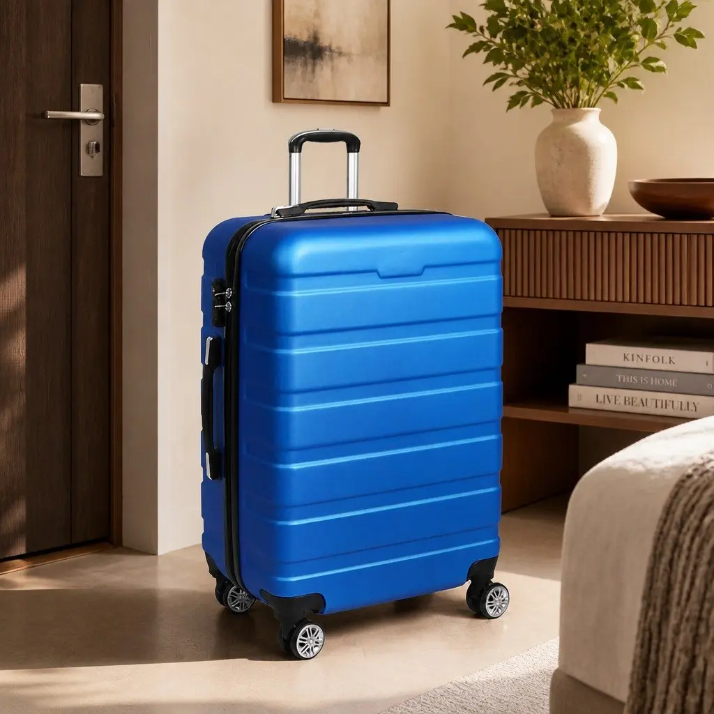 28 Inch Hard Shell Luggage Suitcase Blue ABS Construction Travel Trolley Case