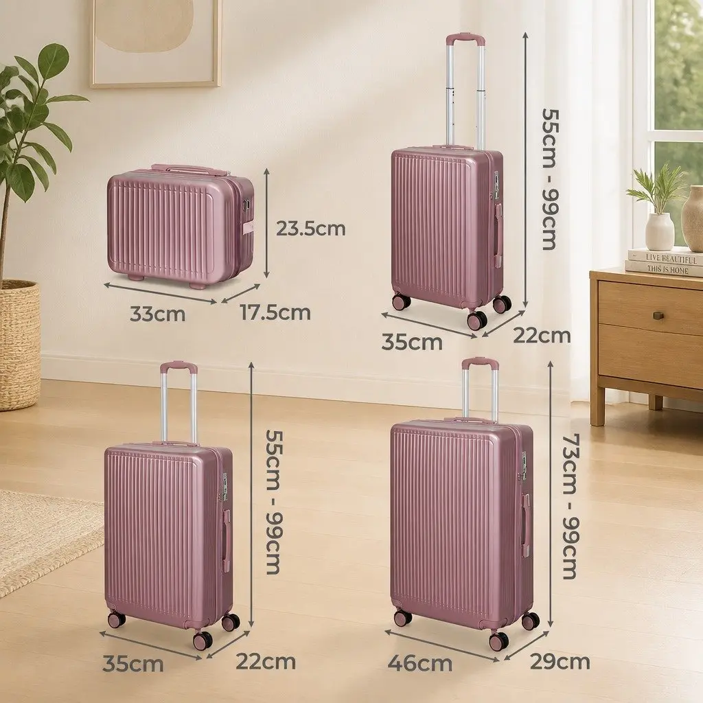 Luggage Suitcase Set Hard Shell 4 Piece Rose Gold 14" 20" 24" 28