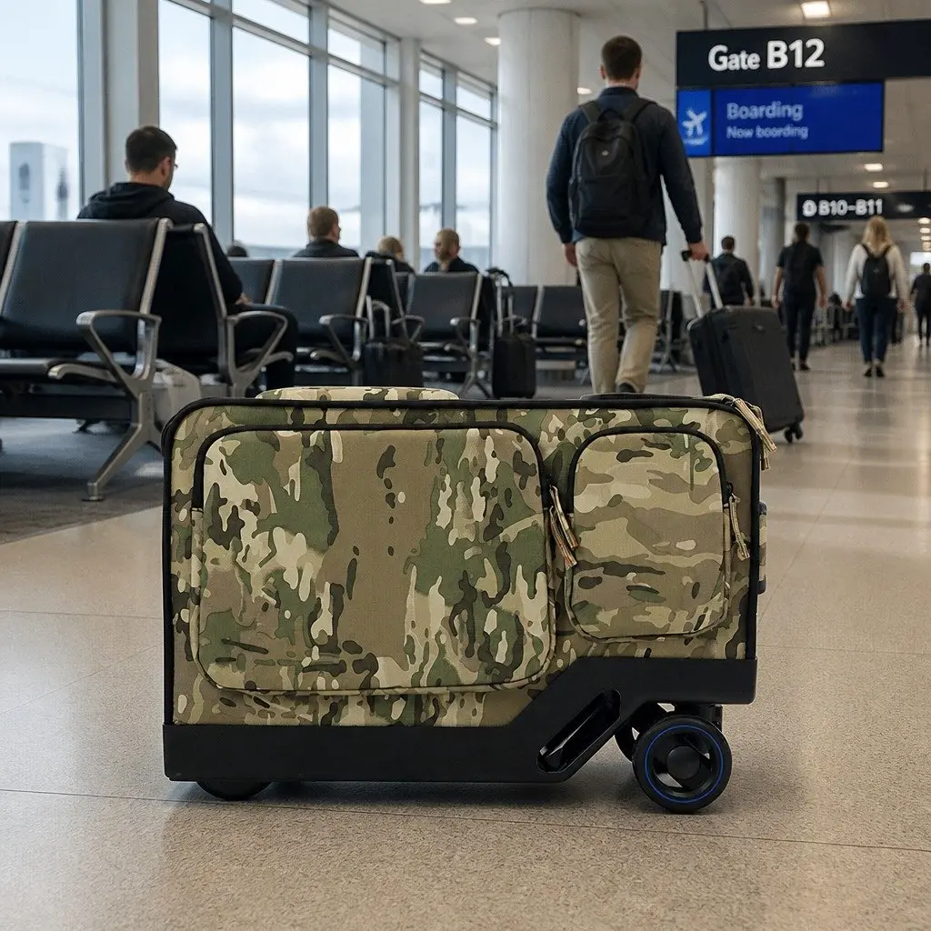 Electric Riding Luggage Suitcase 20 Inch Aluminium Alloy Green Waterproof Oxford Cloth Carry On Travel Scooter